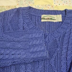 Vtg Aran Crafts Ireland Sweater Small Lavender Cable Knit Fisherman Old Money